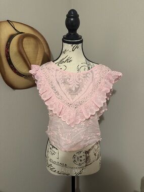 Altar'd State Pale Pink Eyelet Lace Ruffle Top